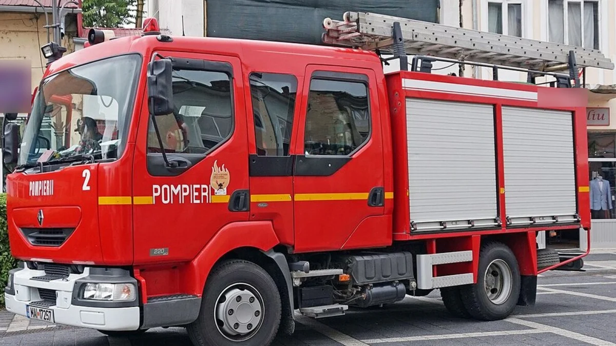 Autospecială roșie de pompieri, parcată pe o stradă pavată (imagine ilustrativă, nu este de la incendiul din Mamaia)