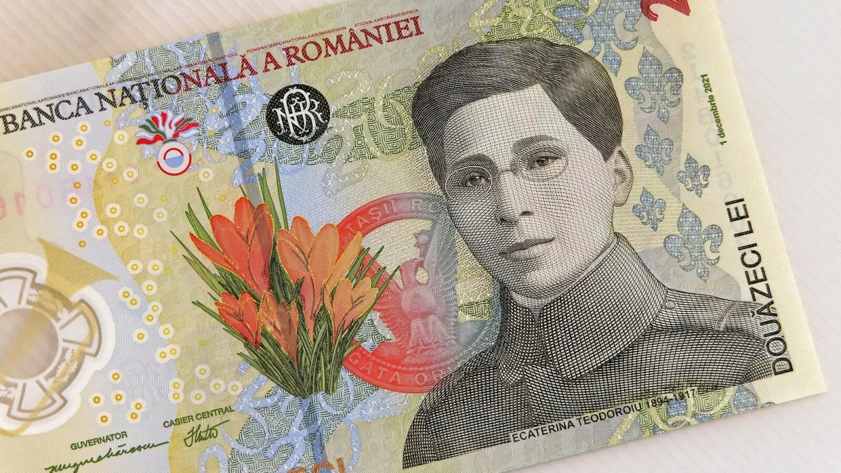 Bancnotă de 20 de lei, în prim-plan (imagine ilustrativă)